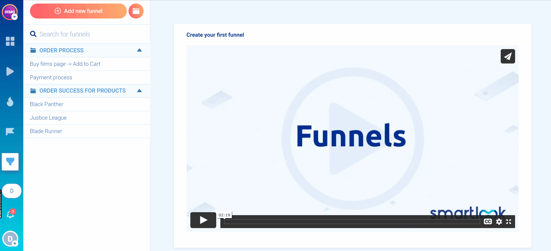 Creating a funnel in Smartlook example