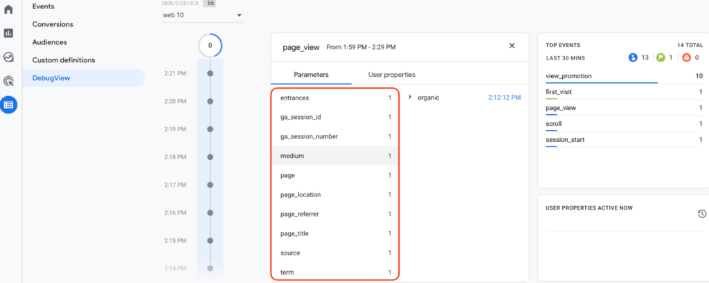 Debug View Events in GA