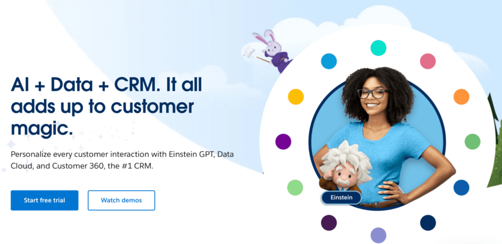Salesforce homepage: AI + Data + CRM. It all adds up to customer magic. 