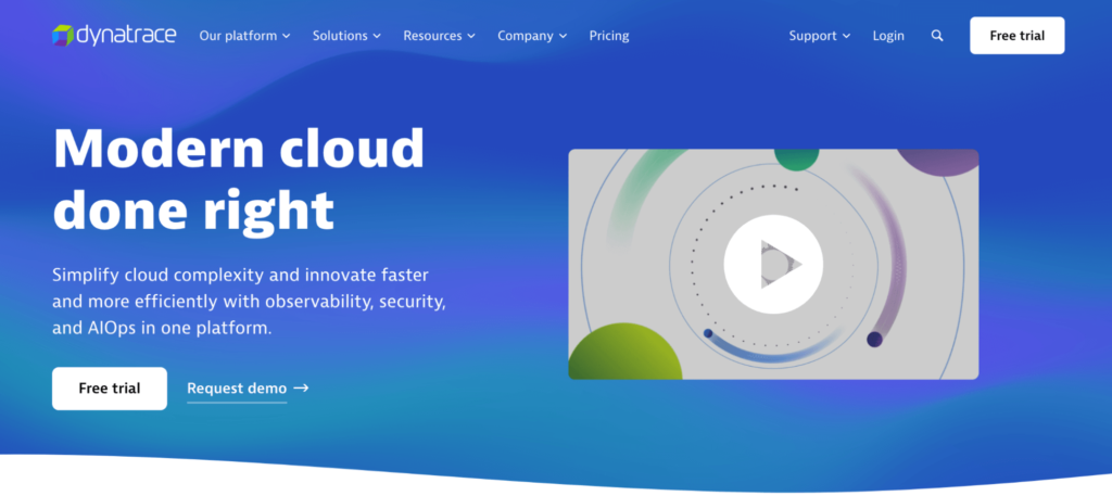 Dynatrace homepage: Modern cloud done right.