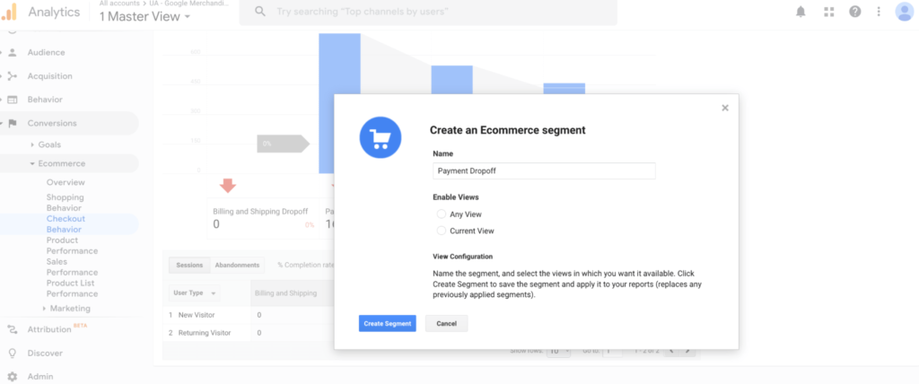 Create a new Ecommerce segment.