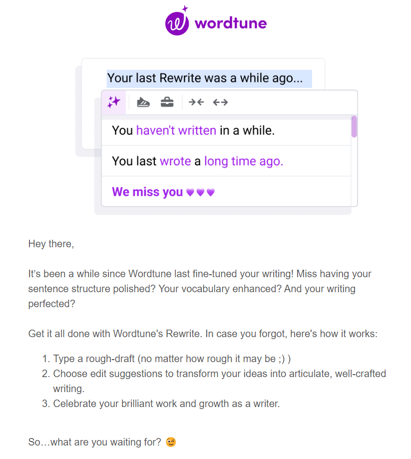 WordTune re-engages its users with email marketing